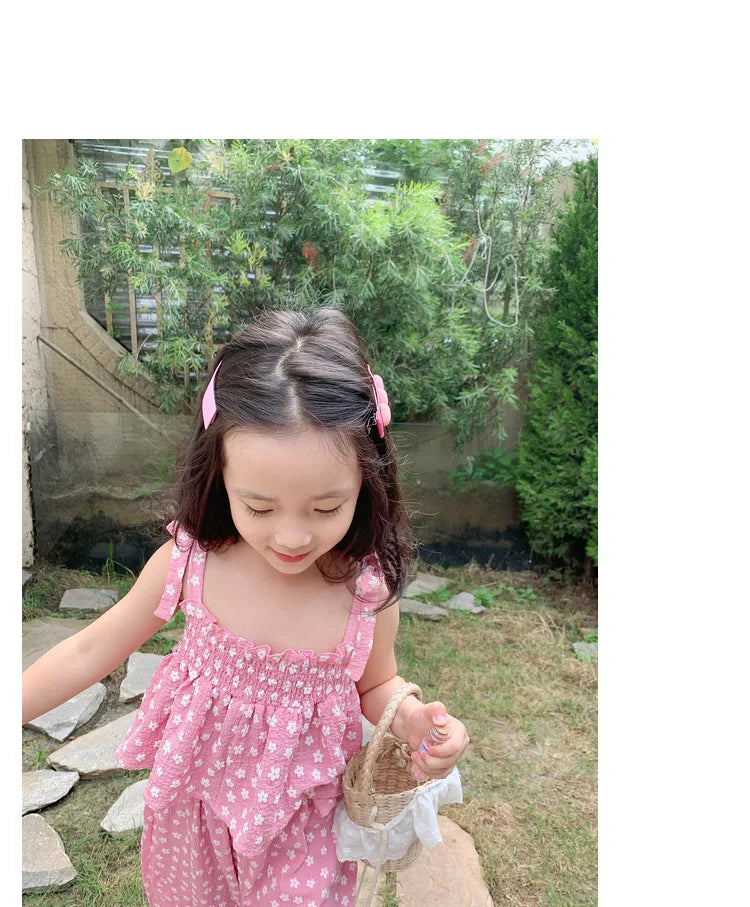 Summer Girls' Clothing Sets Sweet Cute Floral Camisole Plus Anti-Mosquito Pants Fashion Baby Kids Outfit Children Girls Clothes