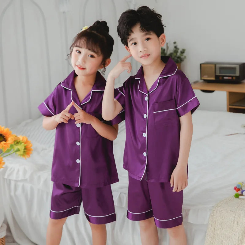 Pink Pajama Sets Short Sleeve T-Shirt Tops With Shorts Toddler Baby Sleeping Clothes Pijamas Sleepwear Boys Girls Kids Pyjamas