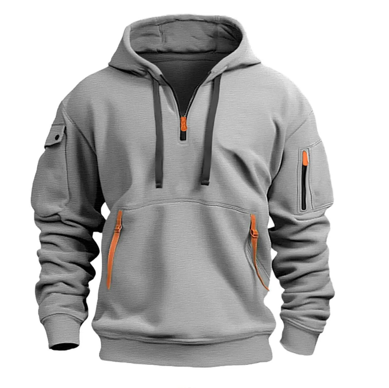 Men's fashion hoodie Spring and autumn new arm zipper multi-pocket streamer pullover men's sports casual long-sleeved hoodie