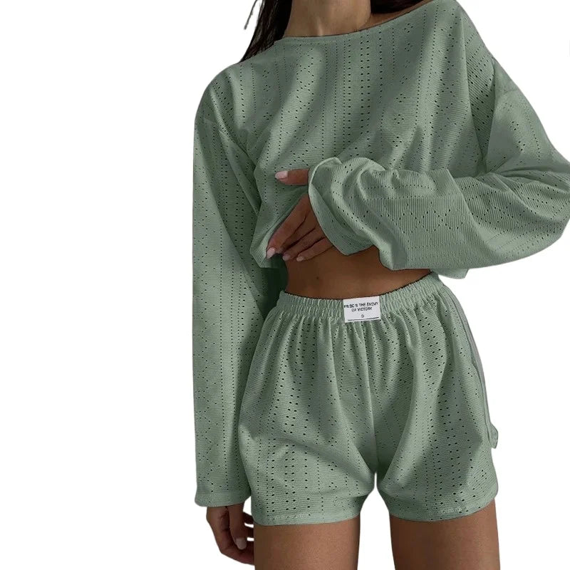 Women's Pajamas Set Sleepwear Spring Long Sleeve Tops With Shorts Home Clothes 2 Piece Sets Pyjama Femme Loungewear Pijama Mujer