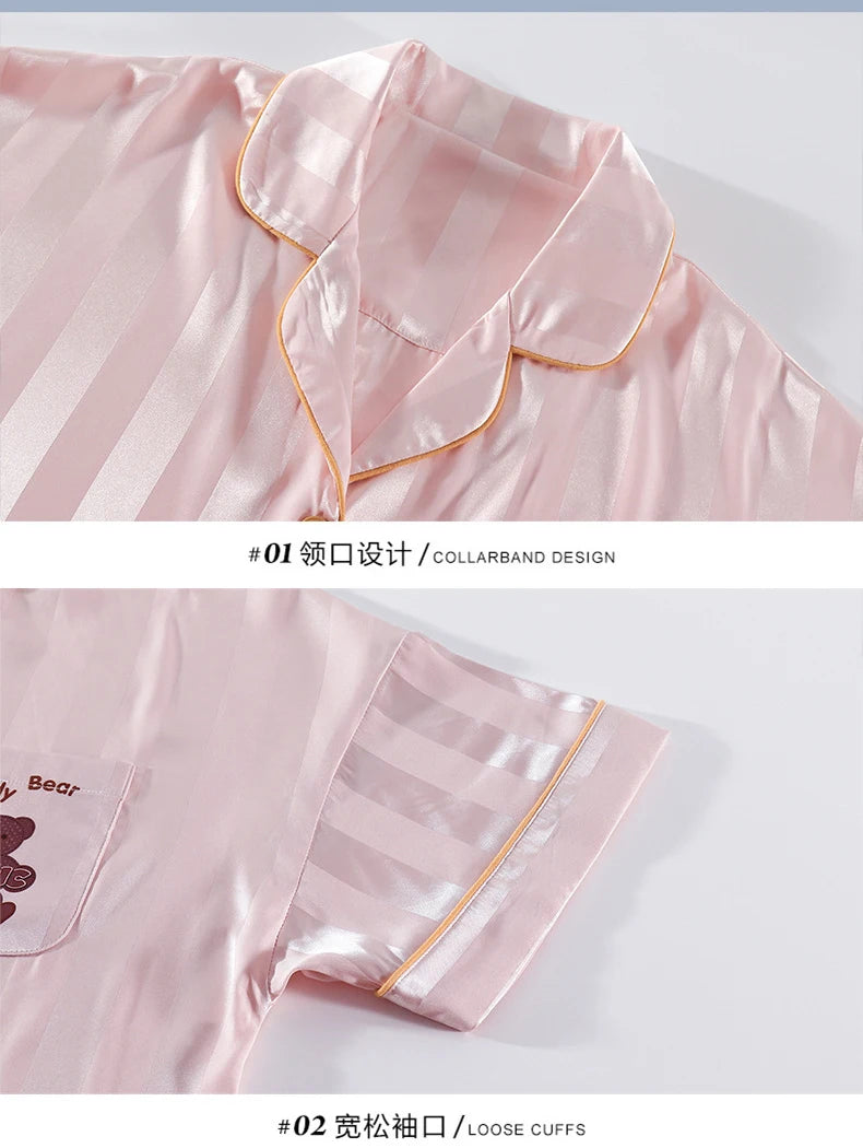 Pajamas Sets for Women Men Sexy Sleepwear Silk Women Pijama Sets Long Sleeve Cardigan Set Female Ice Silk Pyjamas Home Clothing