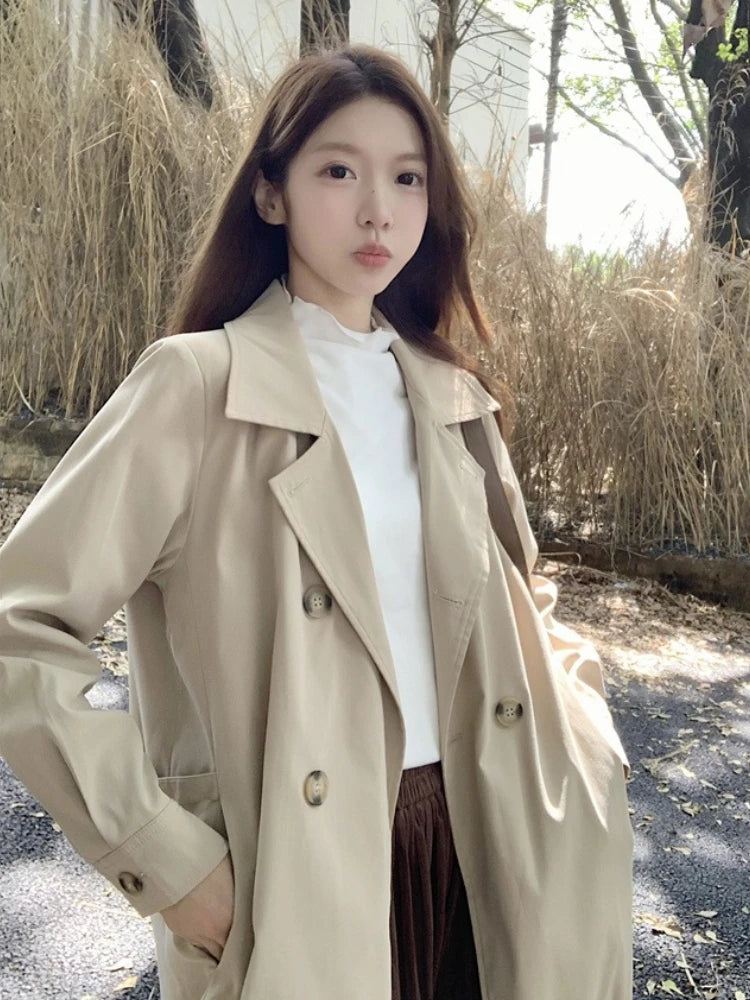 2025 Women's Coat Plus Size Mid-Length Jacket British Style Fashionable Temperament Spring Autumn Arrival Windbreaker Outerwear