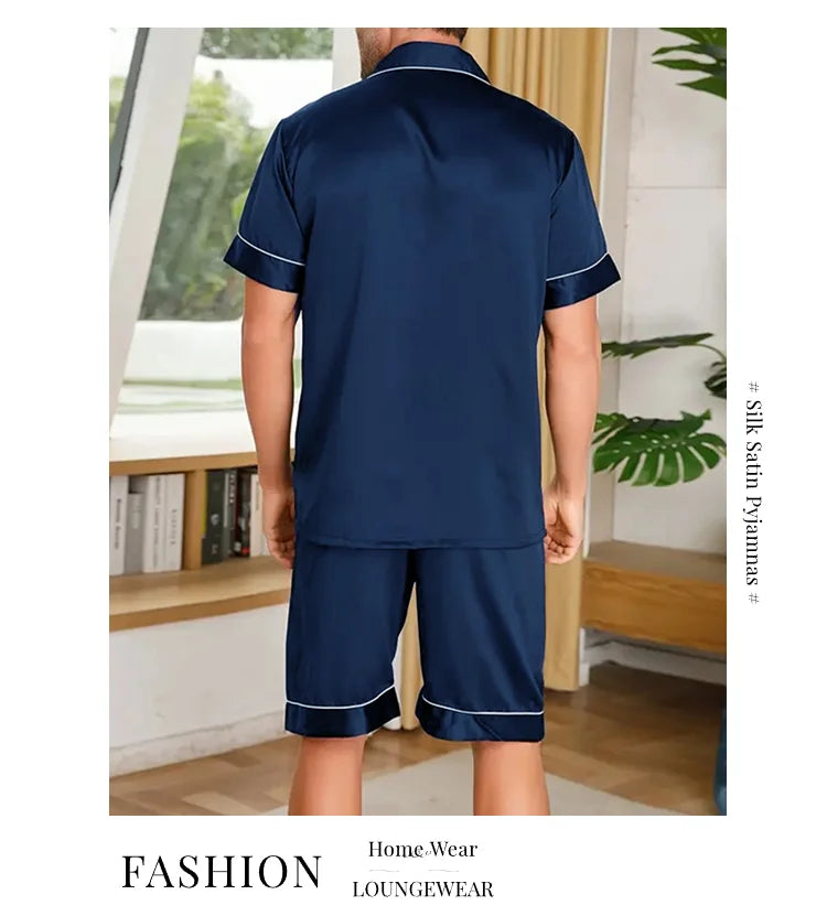 Men's Pajamas Set For Summer Short Sleeve Pocket Button Down Shirt & Shorts Pyjama Loungewear Set Sleepwear Pijama Home Clothing