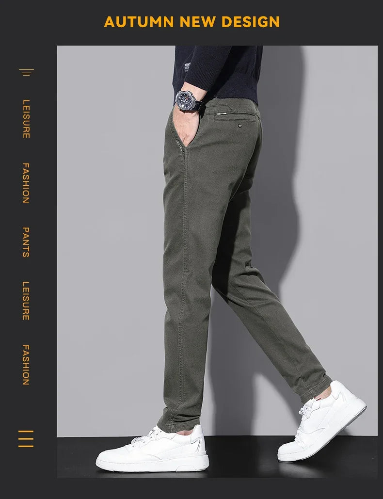 Brand Fleece Pants Forr Men Winter New Warm Cotton Elastic Waist Korean Fashion Twill Straight Plush Trousers Male