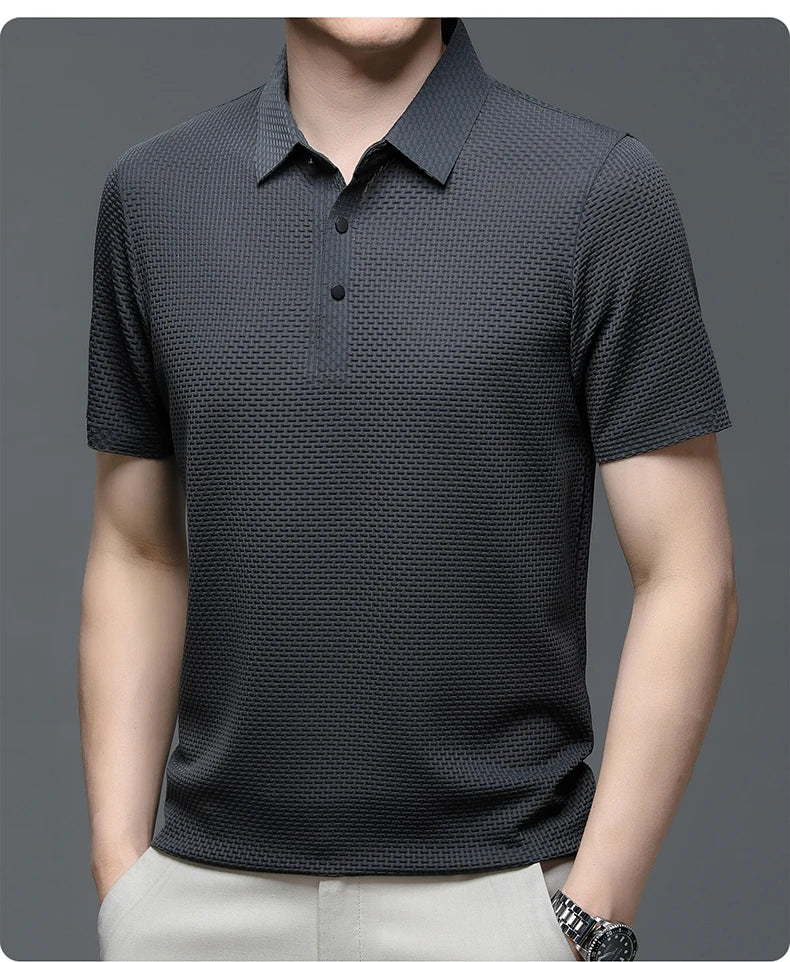 Summer Short Sleeve Polo Shirts Men Turn-Down Collar Anti-Wrinkle Solid Polos Tops Breathable Male Business Casual Tees Tshirts