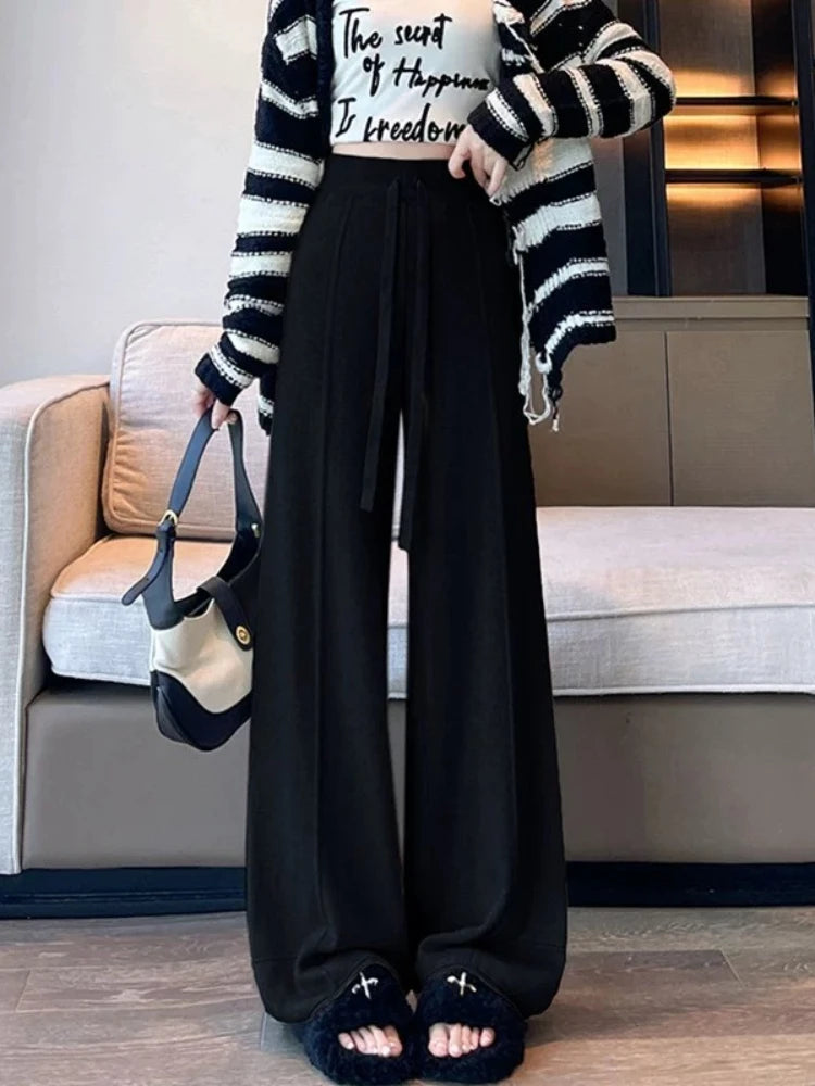 Women's Pants Autumn Winter New Versatile Thickening Keep Warm Knitted Pant Fashionable Casual Loose High Waisted Wide Leg Pants