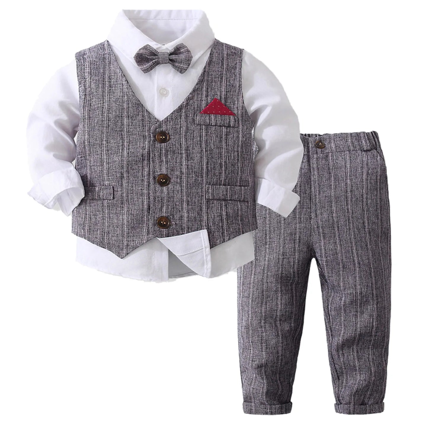 Boys Suits Gentleman Tuxedo Bow Tie Shirt Suit Vest Pants 4 Pcs Chic Toddler Baby Clothes Gentleman Outfit for Baptism Birthday