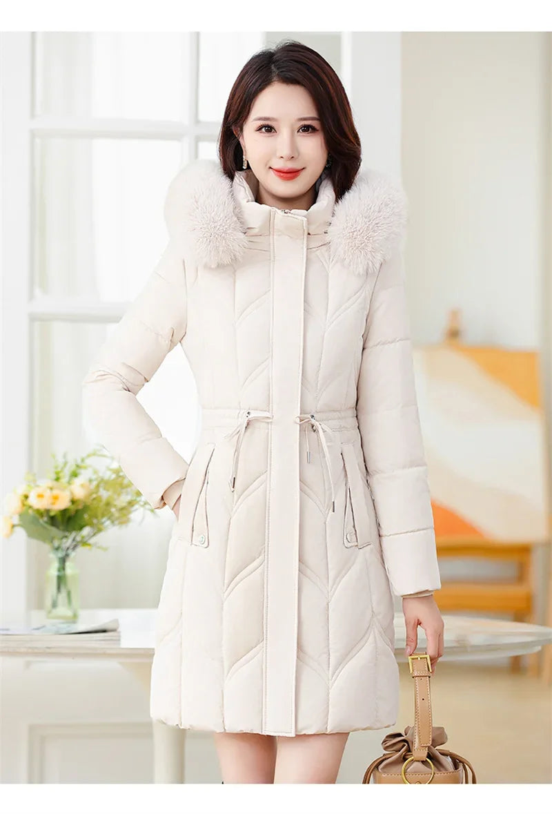 Women Down Cotton Jacket 2025 Mid Long Warm Ladies Outerwear Slim High-End Loose Women Winter Parka Coat Female Cotton Clothes