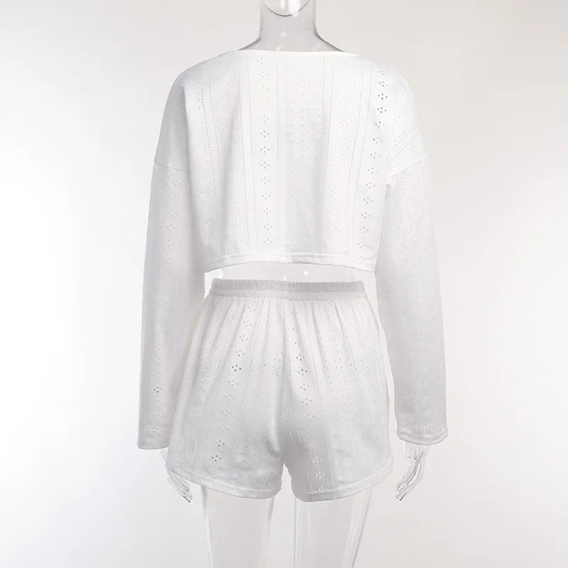 Women's Pajamas Set Sleepwear Spring Long Sleeve Tops With Shorts Home Clothes 2 Piece Sets Pyjama Femme Loungewear Pijama Mujer