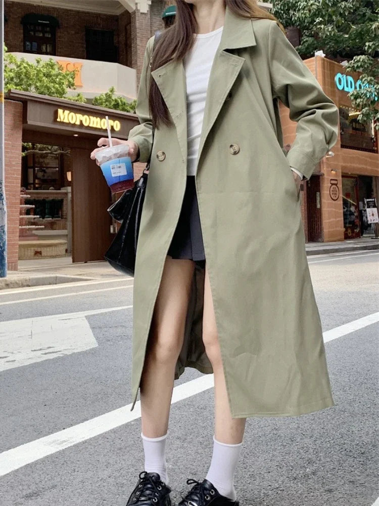 2025 Women's Coat Plus Size Mid-Length Jacket British Style Fashionable Temperament Spring Autumn Arrival Windbreaker Outerwear