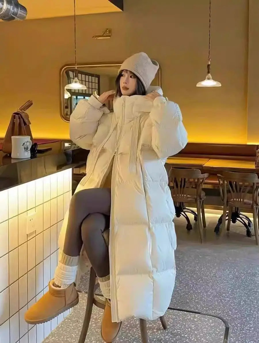 Black Winter Coat 2025 New Women's Thick Cotton Parka Jacket Korean Oversized Loose Hooded Coats Female Casual Long Overcoat