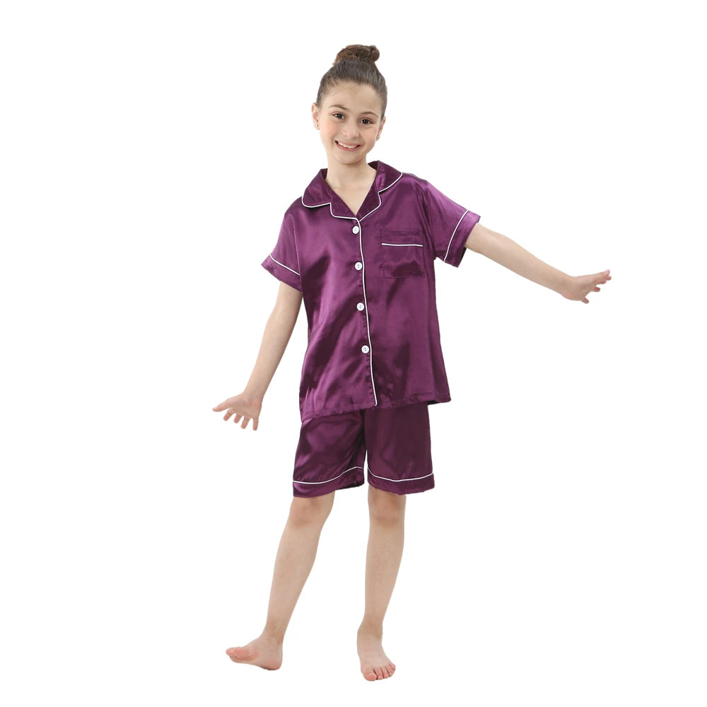 Pink Pajama Sets Short Sleeve T-Shirt Tops With Shorts Toddler Baby Sleeping Clothes Pijamas Sleepwear Boys Girls Kids Pyjamas