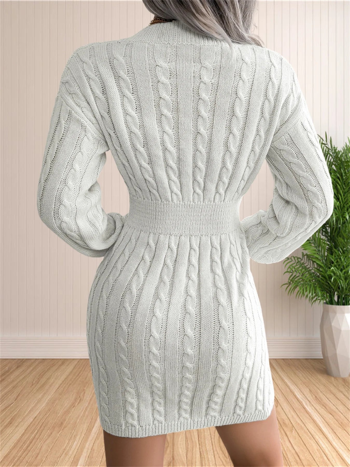 Women Sweater Dresses Cocktail V Neck Knitted Dress Sweater Sheath Dress