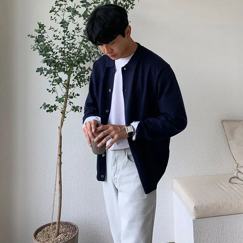 Men's Clothing Autumn Winter Long Sleeve New Tops Shirts Sweaters Turn-down Collar Simple Comfortable Versatile Selling Solid