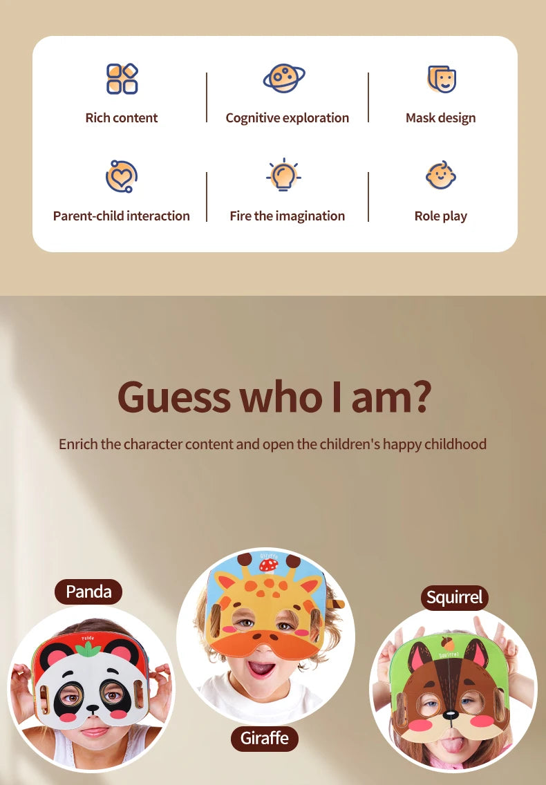 Kids Cloth Book Mask Cloth Book Animal Theme Cute Modeling Baby Toy Character Fun Party Game Birthday Festival Gift