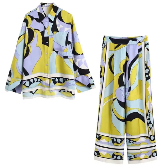Fashion Women's Print Pajama Set 2 Pieces with Pants Spring Ladies Sleepwear Long Sleeve Pijama Suit Can Be Wear Outside 2024