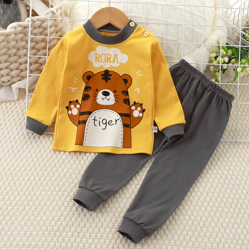 Boy Girl Pajama Set Cartoon Unicorn Long Sleeve Underwear Elastic Waist Pants Outfits for Kids Clothes Autumn Spring DS39