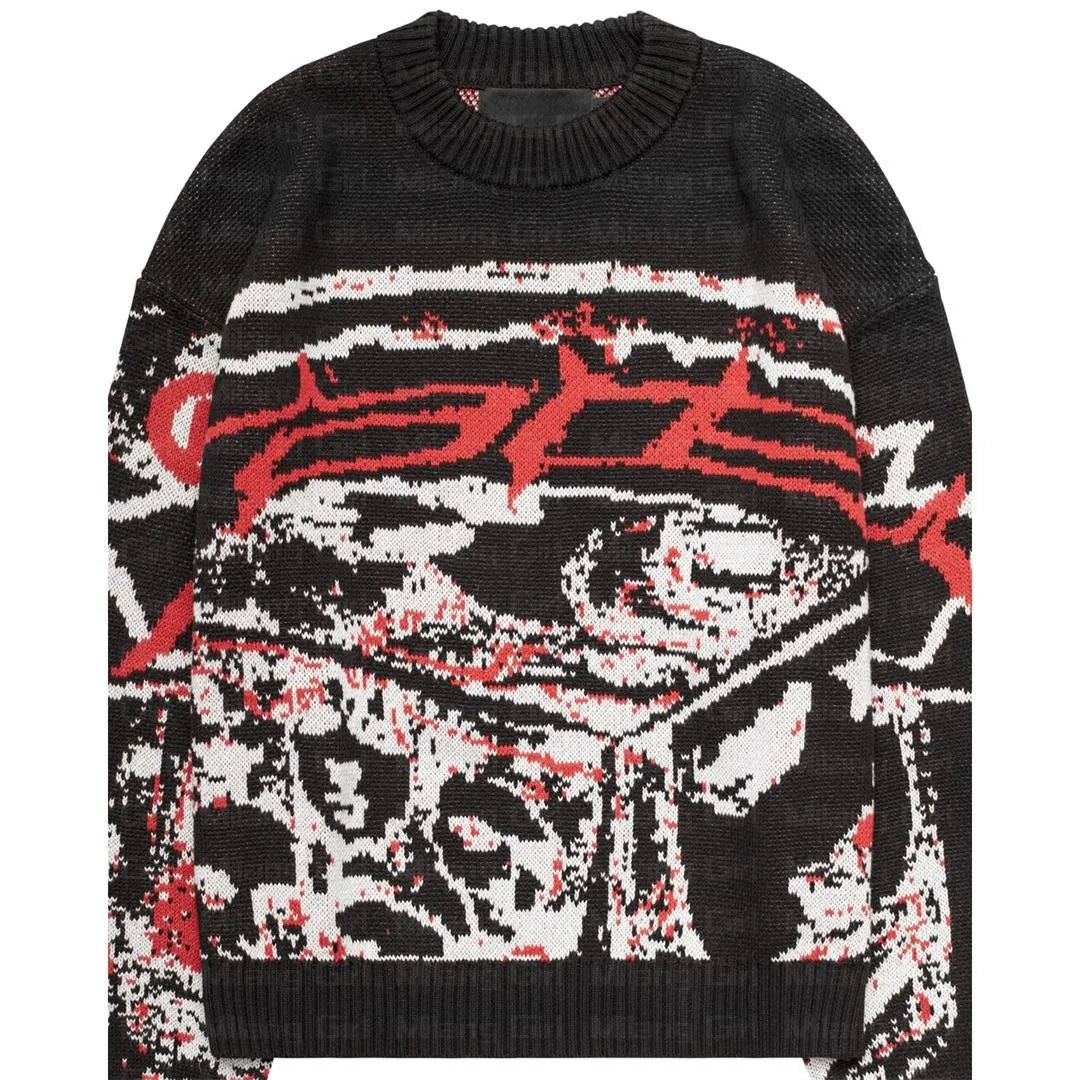 Gothic Mens Women's Hollow Out Knitted Double Knit Pullovers Vintage Harajuku Academia Cotton Oversized Sweater Tops Y2K Sweater