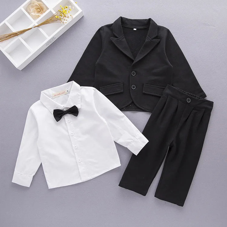 Baby Boys Clothes Suits Infant Gentleman Outfit 3pcs Sets Collared Dress Bow Tie Shirt+Coat+Pants For Toddlers Formal Party Clot