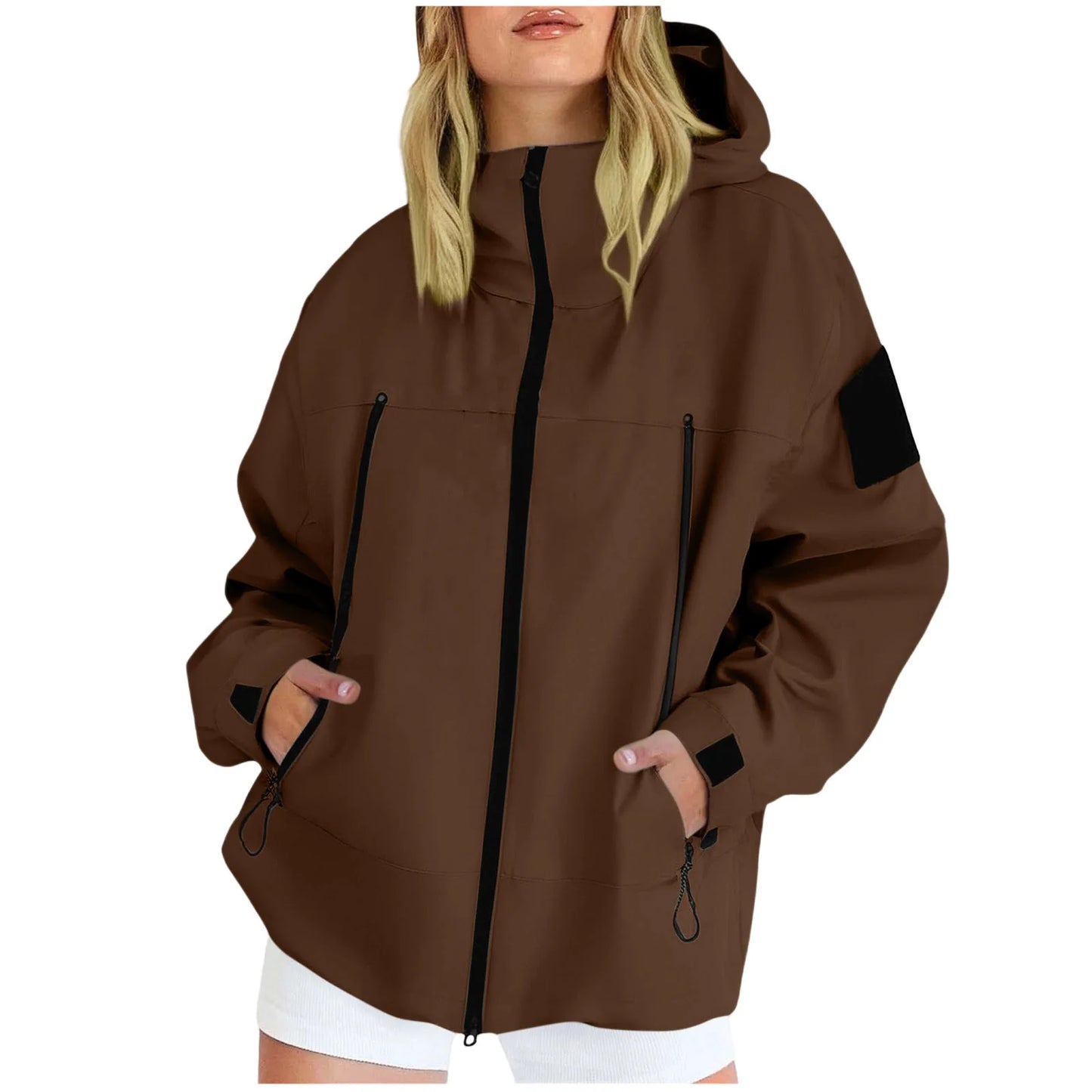 Women'S Tops Hooded Windbreaker Women'S Jacket Waterproof Coat Outdoor Travel Contrast Functional Style Solid Color Adventure