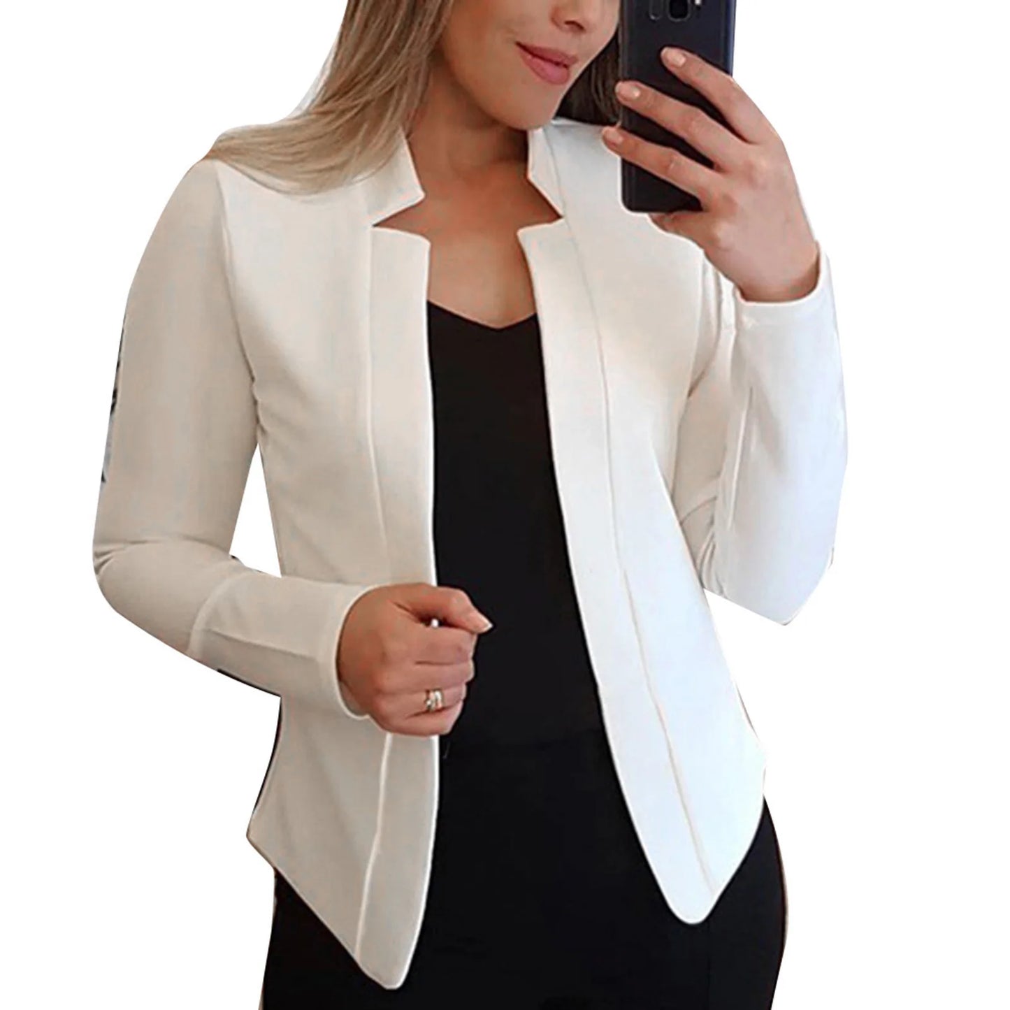 Women Lightweight Coat Elegant Double-breasted Women's Suit Coat with Chain Decor Notch Collar Formal Business Style for Ladies