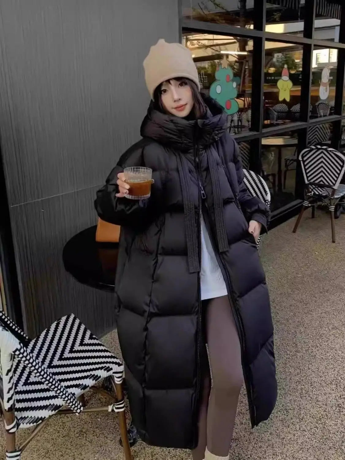 Black Winter Coat 2025 New Women's Thick Cotton Parka Jacket Korean Oversized Loose Hooded Coats Female Casual Long Overcoat