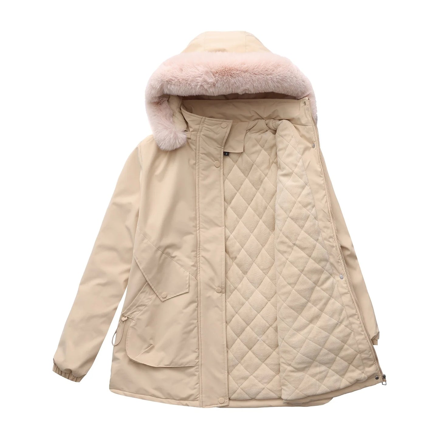 Cotton Coat Women 2025 Winter Mid-length Parka Plus Velvet Korean Style Large Fur Collar Plus Velvet Coat