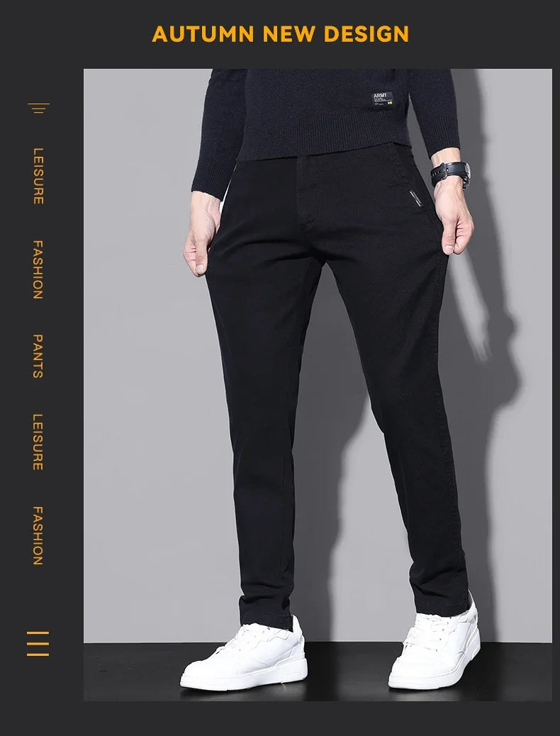 Brand Fleece Pants Forr Men Winter New Warm Cotton Elastic Waist Korean Fashion Twill Straight Plush Trousers Male