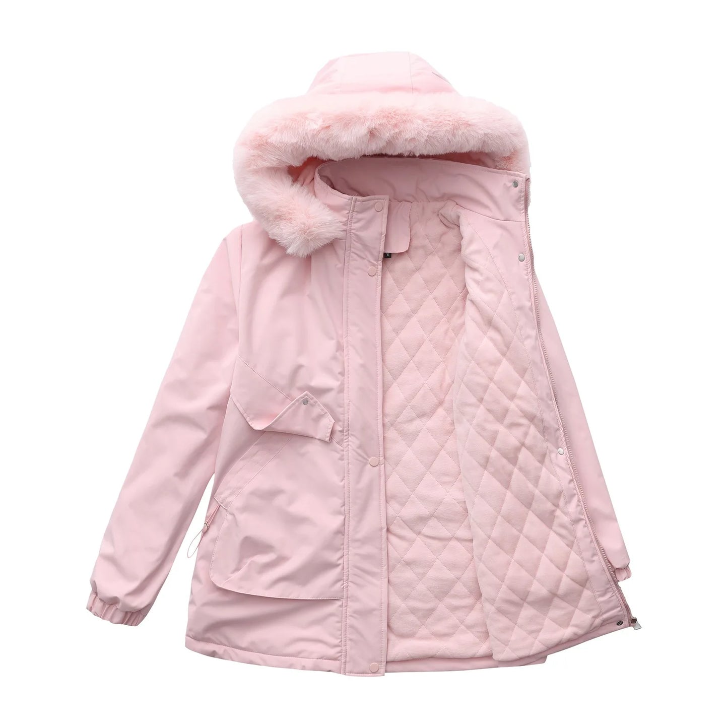 Cotton Coat Women 2025 Winter Mid-length Parka Plus Velvet Korean Style Large Fur Collar Plus Velvet Coat