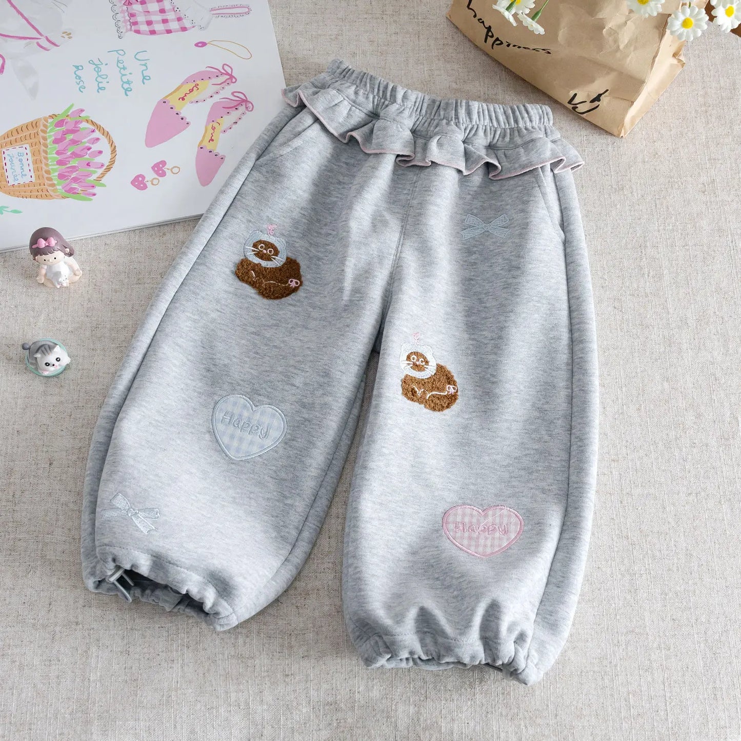 Girls Pants 2025 Spring Autumn Cartoon Trousers for Kids Embroidered Children Casual Loose Toddler Sporty Pants Baby Clothing