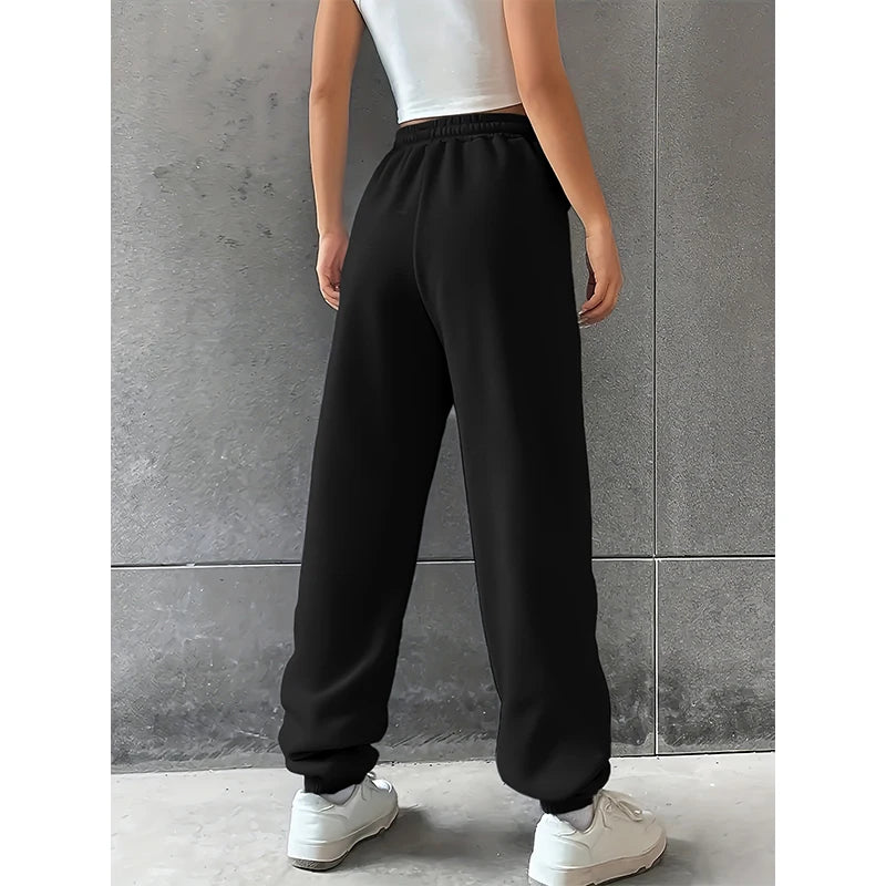 Women's Fashion Pants Casual Loose Sweatpants Drawstring Pants Solid Colour Elastic Waist Female Pants New Street Wear