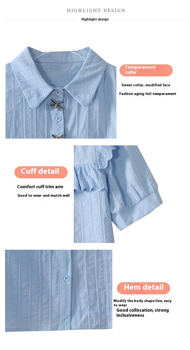 Summer Dress Women's Shirt T-Shirt New Women's Shirt Cotton Shirt Women's Foreign Design Sense Niche Short Sleeve Lace Top