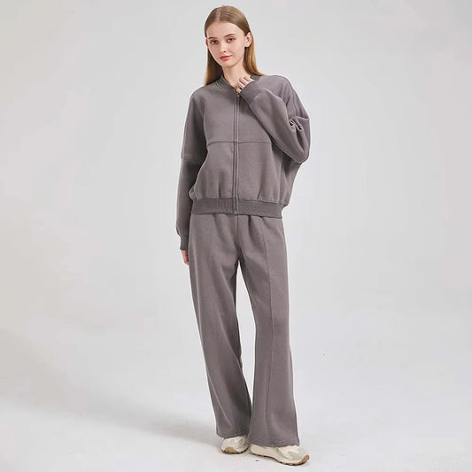 TRAFZR Cotton Zipper Cardigan Sets To Woman 2024 Tracksuit Suits Baggy Pants Sportswear Women Sweater 2 Piece Set Women Outfits