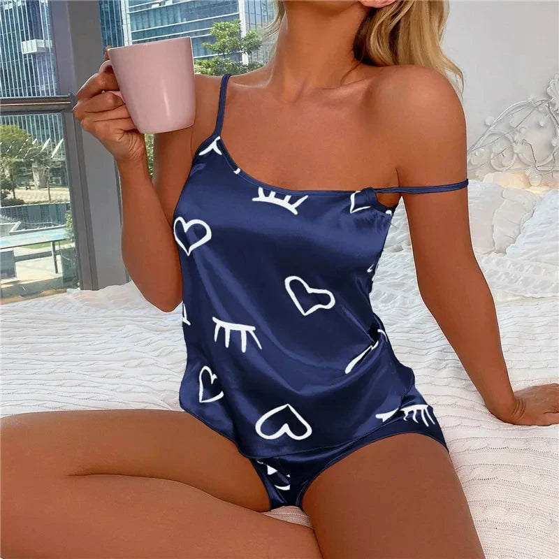 Women Ice Silk Pajamas Sleepwear Pajama Set Camisole Shorts L XL XXL Gray Pink Low Cut Comfortable Casual Summer