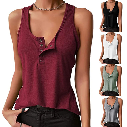 Women's Vest Sexy Inner Wear Ribbed Tank Top New Casual Snap Base Solid Color Sleeveless T-shirts  Basic Top Woman Clothing