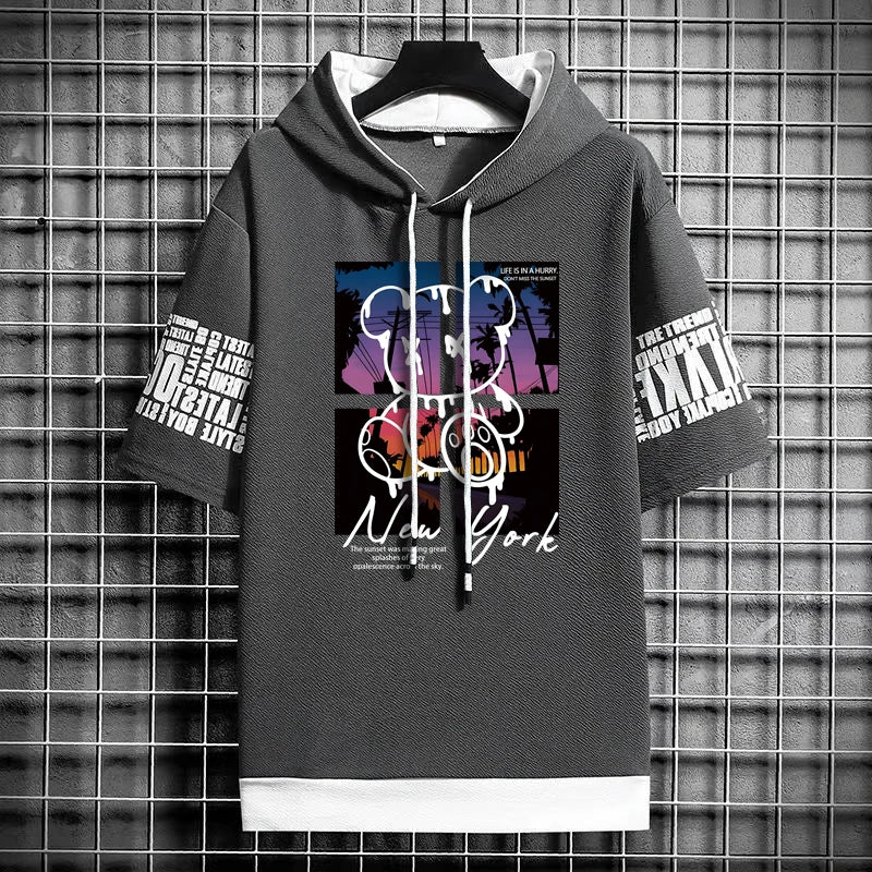 T Shirt for Men Hoodies Art New York Letter Bear Print Graphic T-shirt Women's Harajuku Streetwear Top Short Sleeve Sweatshirts