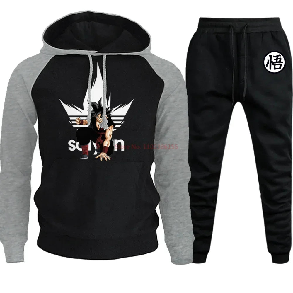 Anime Dragon Ball Hoodie+Pants Set Cartoon Goku Print Hooded Sweatshirt Long Sleeved Casual Sportswear Set Man Clothing Gift