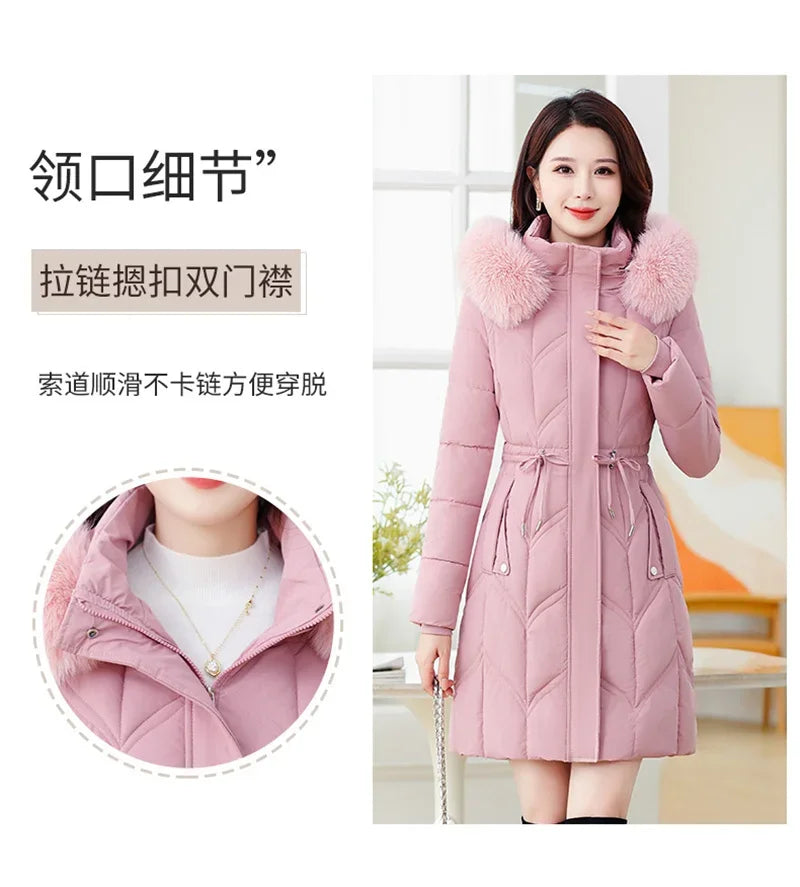 Women Down Cotton Jacket 2025 Mid Long Warm Ladies Outerwear Slim High-End Loose Women Winter Parka Coat Female Cotton Clothes