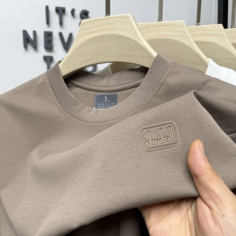 Men's short sleeved T-shirt 2025 summer hot item solid color round neck high-quality simple trendy casual base shirt for men top