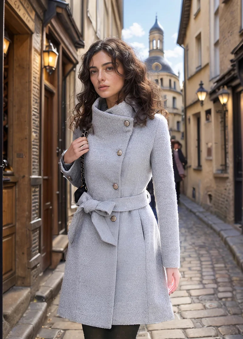 Coat Woolen Coat Women's Mid-length Single-breasted Belted Woolen Coat Women's Korean Style Winter Clothes Women