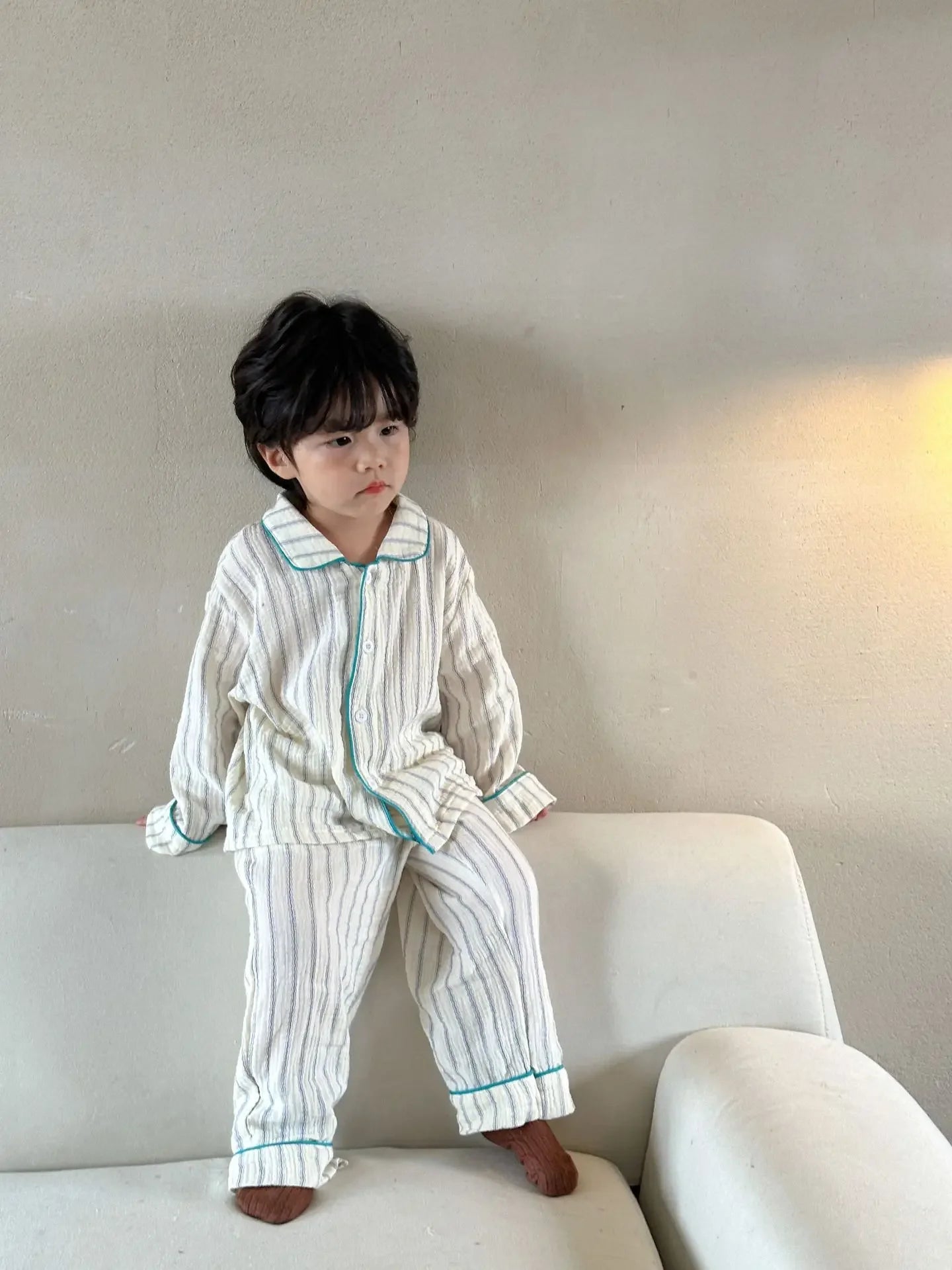 Pajama Sets New Spring Autumn Season Pure Cotton Gauze Baby Long Sleeved Girl Boys Childrens Clothing Sleepwear