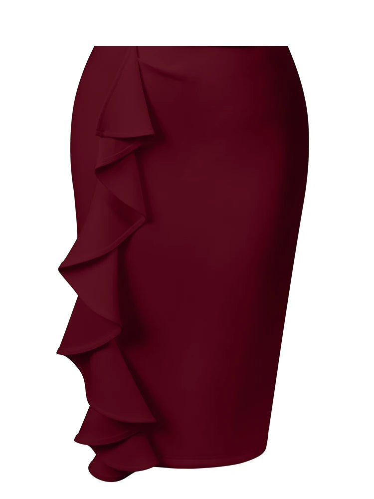 Women's Formal Evening Gown Slim Dress Ruffle Decoration Elegant Mid-Length Dress for Cocktail Parties Banquets