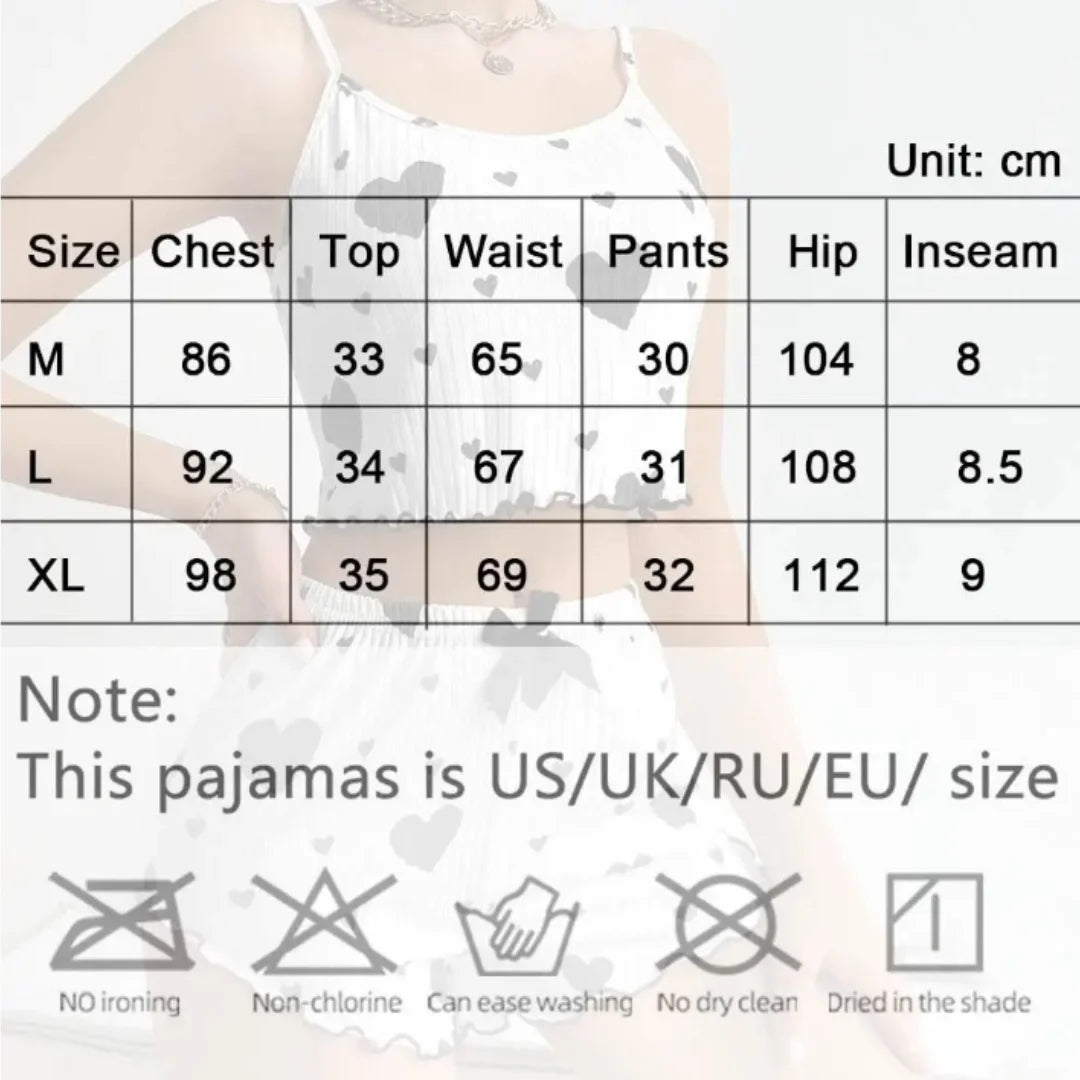 Summer New Women's Pajama Set Breathable Soft Casual Love Printed Design Sweet Home Strap Shorts Pajamas