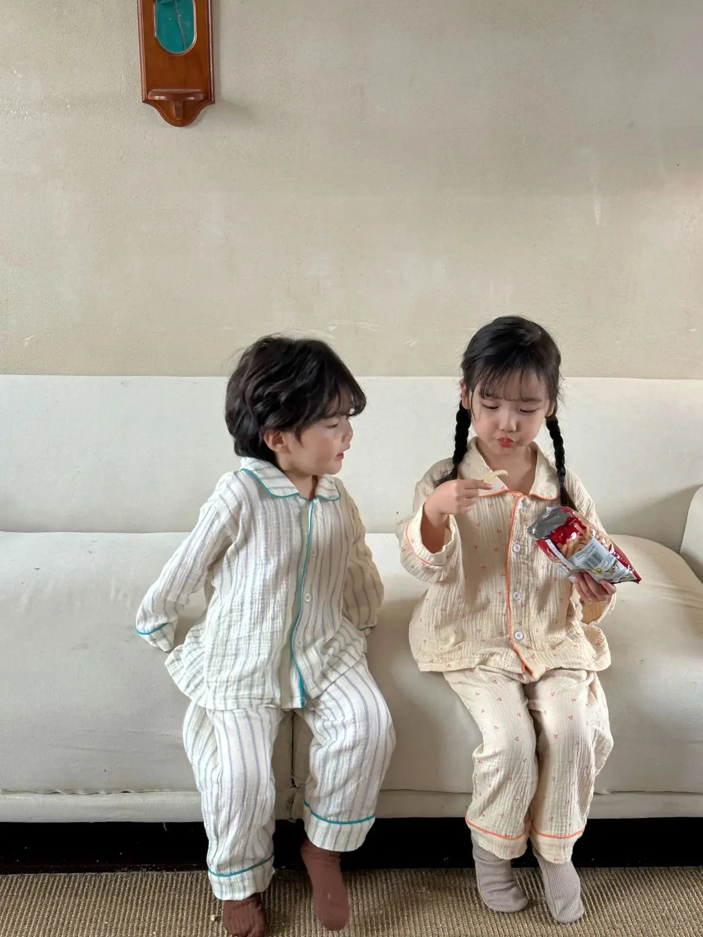 Pajama Sets New Spring Autumn Season Pure Cotton Gauze Baby Long Sleeved Girl Boys Childrens Clothing Sleepwear
