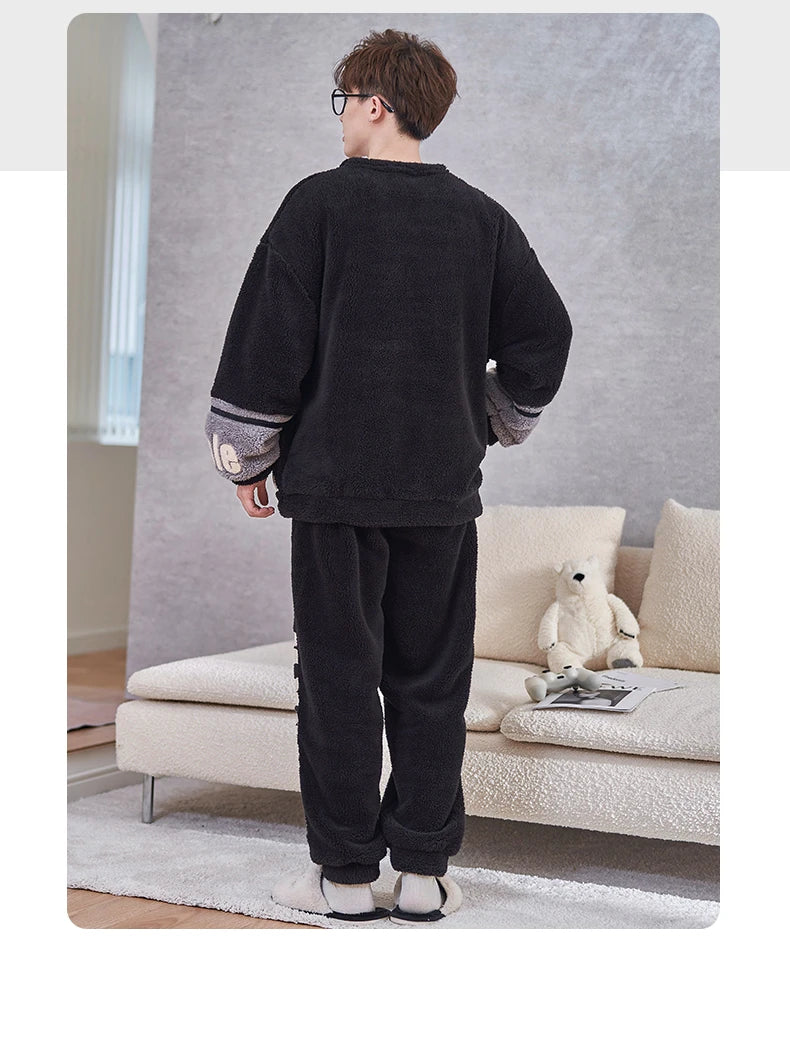 Winter Korean Men Pajamas Sets Adult Sleepwear Home Clothes Thicken Soft Pijama Suit Loungewear Loose Bear Male Pyjama Clothing