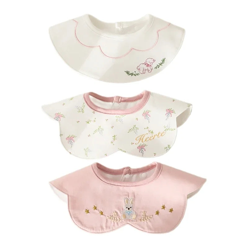 3Pcs Waterproof INS Korean Baby Cotton Bibs Cartoon Embroidery Burp Cloths Boys Girls Care Saliva Towel Kids Accessories