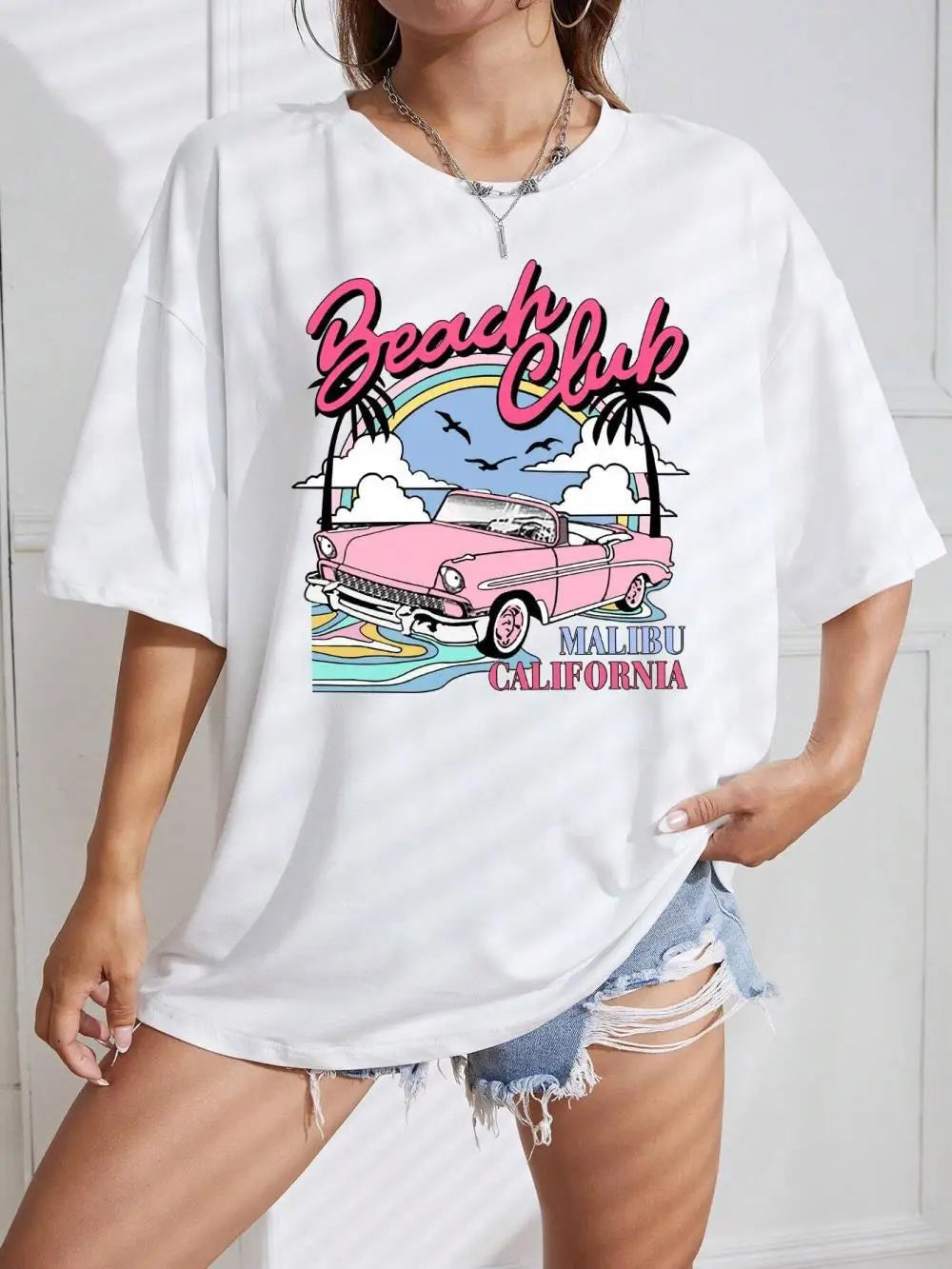 Summer Fashion Cotton T-shirt for Women Beach Club Printing Graphic T Shirts  Tops  Women Clothes  Aesthetic Clothes