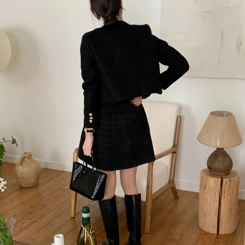 Women Autumn Winter 2025 French Vintage Coat Temperament High Quality Korean Casual Single Breasted Slim Tweed Jackets