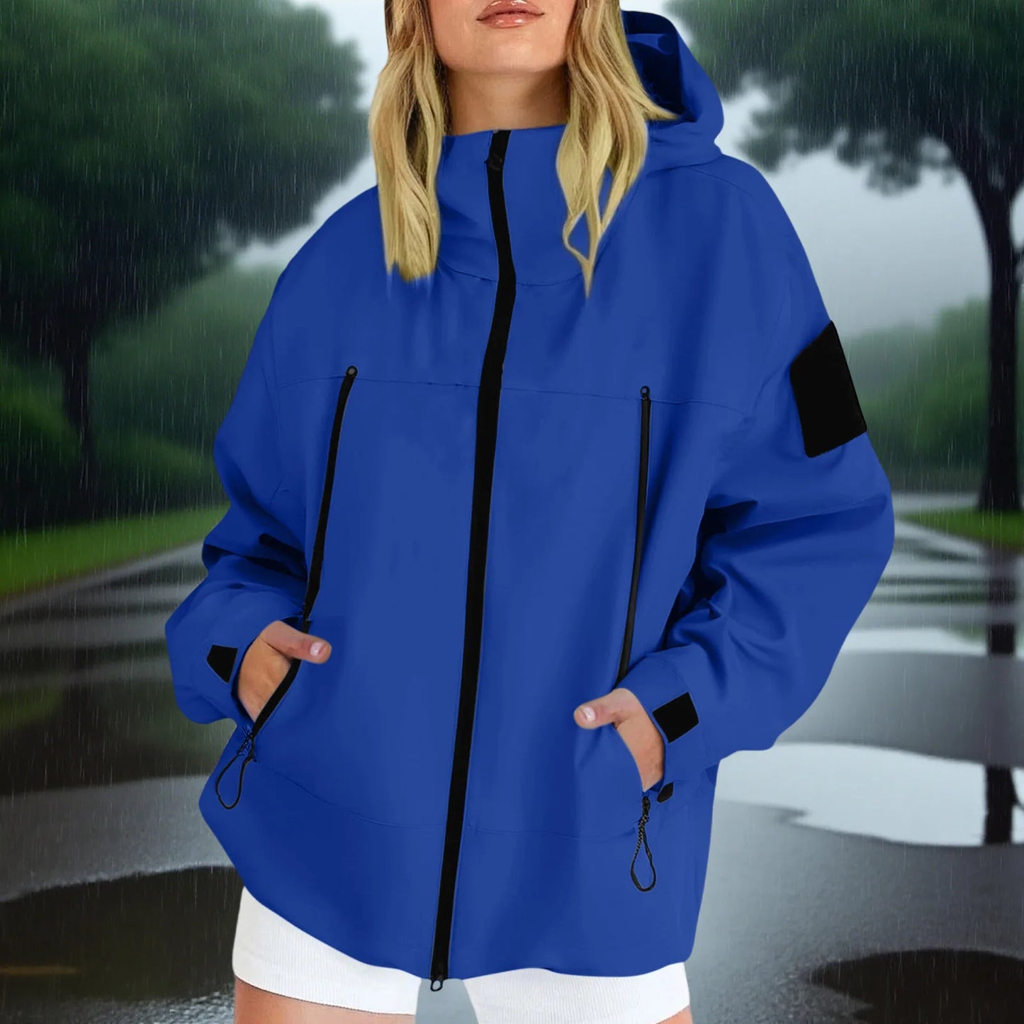 Women'S Tops Hooded Windbreaker Women'S Jacket Waterproof Coat Outdoor Travel Contrast Functional Style Solid Color Adventure