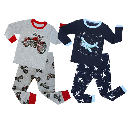 Boys Cartoon Pajamas Spring Autumn Long Sleevep Pijama Kids Airplane Motorcycle Pyjama Cotton Baby Homewear Underwear Clothes
